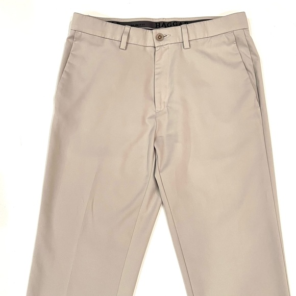 Haggar Slim Fit Cool 18 Pro Flat Front Classic Tan Khaki Dress Pants 34 x 34 - Picture 3 of 9